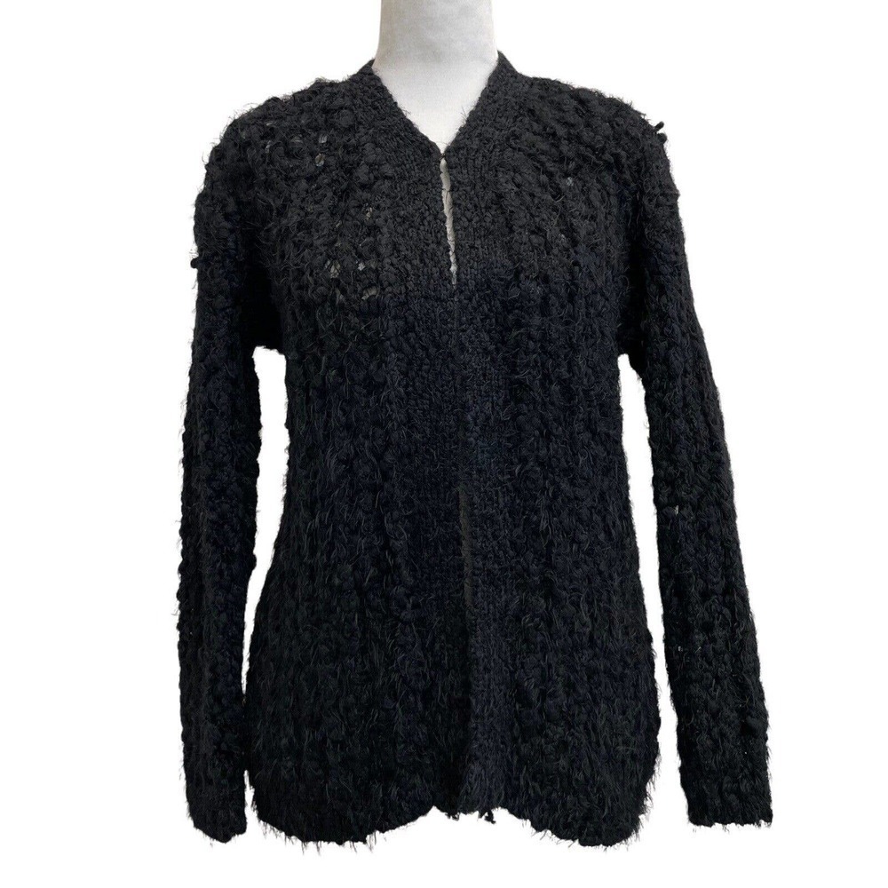 Lesley Evers Black Open Chunky Knit Eyelash Cardigan Sweater